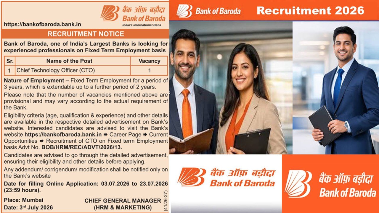 Bank of Baroda Chief Technology Officer (CTO) Recruitment 2026 – Apply Online